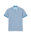 Polo LACOSTE uomo Jacquard DH1417 Celeste monogramma poliestere coccodrillo