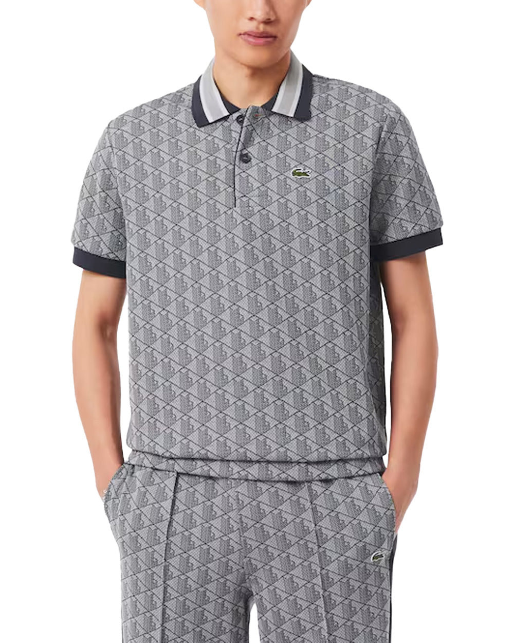 LACOSTE Polo LACOSTE uomo Jacquard DH1417 Grigia monogramma poliestere coccodrillo <BR/><BR/> DH1417 41I 