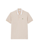 Polo LACOSTE uomo Jacquard DH1417 Beige monogramma poliestere coccodrillo