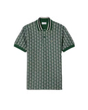 Polo LACOSTE uomo Jacquard DH1417 Verde monogramma poliestere coccodrillo