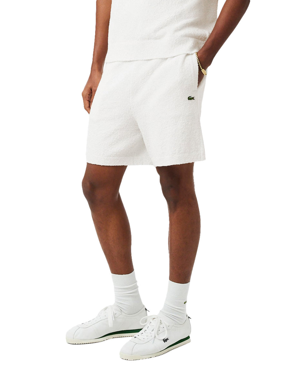 LACOSTE Bermuda LACOSTE uomo GH0799 Bianco cotone bordo a coste tasche GH0799 70V 