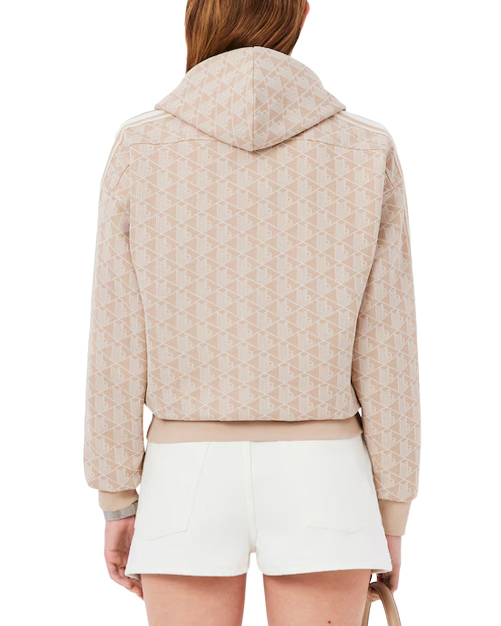 LACOSTE Felpa LACOSTE donna SF7606 Beige cappuccio regular fit taglio dritto coccodrillo SF7606 8GI 
