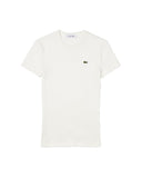 T-shirt LACOSTE donna TF5538 Bianca costine slim fit collo rotondo
