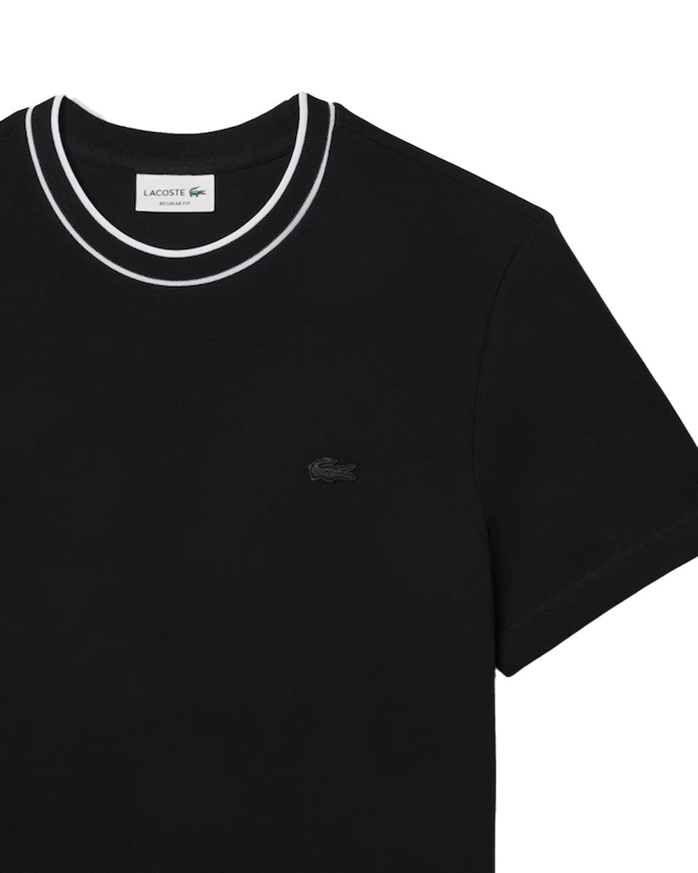 LACOSTE T-shirt LACOSTE uomo TH8174 Nera cotone regular taglio dritto colletto costine righe coccodrillo TH8174 031 