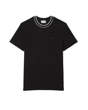 T-shirt LACOSTE uomo TH8174 Nera cotone regular taglio dritto colletto costine righe coccodrillo