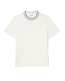 T-shirt LACOSTE uomo TH8174 Bianca cotone regular taglio dritto colletto costine righe coccodrillo