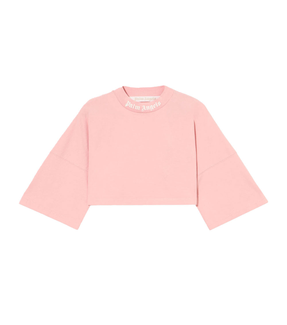 PALM ANGELS T-shirt Palm Angels donna PWAA054S26JER002 rosa crop logo<BR/> PWAA054S26JER002 3003 