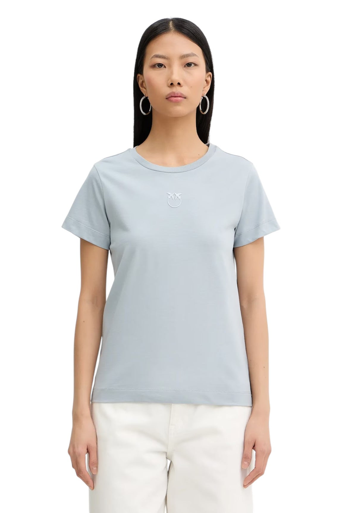 PINKO T-shirt Pinko donna 100355A339 E87 Bussolotto con logo Azzurro 100355A339 E87 