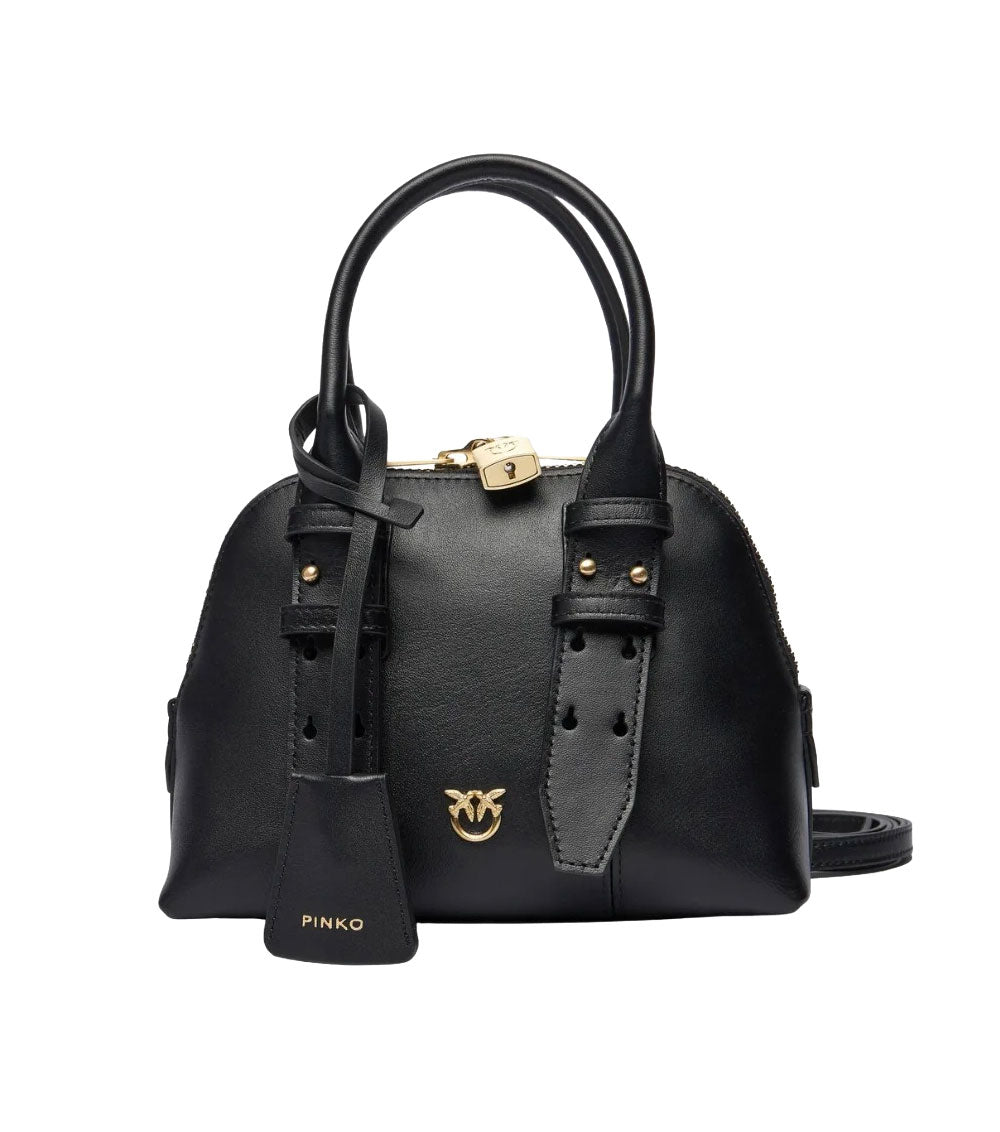 PINKO Borsa donna Pinko 105333A0QO nera oro pelle love birds Bowling zip mini <BR/><BR/> 105333A0QO Z99Q 