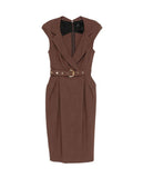 Abito donna Pinko 106565A2W6 Amandine marrone midi portafoglio cintura