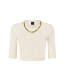 Pinko women's T-shirt 106635A32C Kimberly cream cropped chain