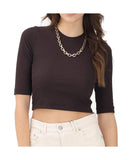 Pinko women's T-shirt 106635A32C Kimberly dark brown cropped chain
