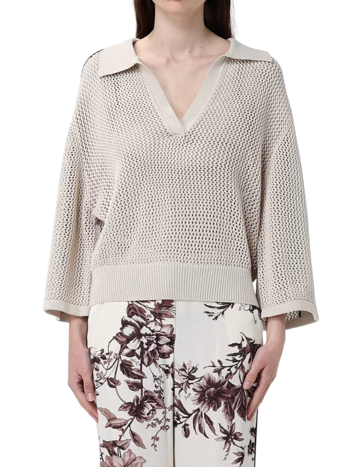PINKO Maglia Pinko donna 106838A3B 4C44 Pioggia in cotone effetto crochet Beige Marrone<BR/> 106838A3B4 C44 