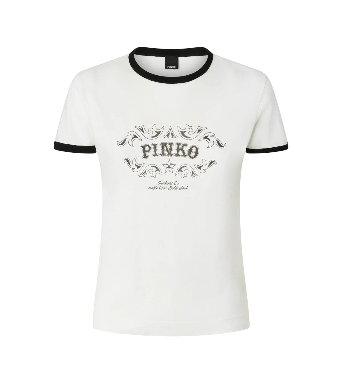 PINKO T-shirt Pinko donna 106902A3C2 ZZ1 Imperia con stampa logata Bianco Nero<BR/> 106902A3C2 ZZ1 