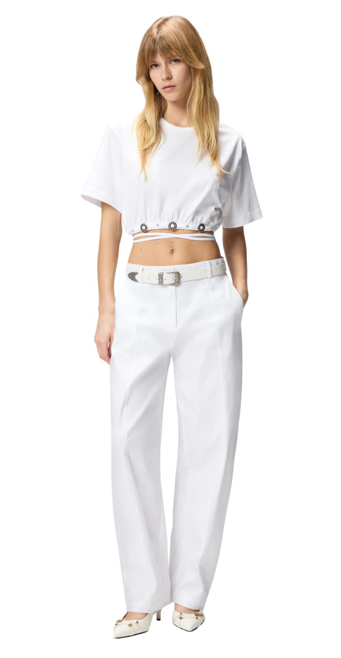 PINKO T-shirt Pinko donna 106912A2W6 C00 Ariano cropped con laccio Bianco <BR/> 106907A3AR Z04 