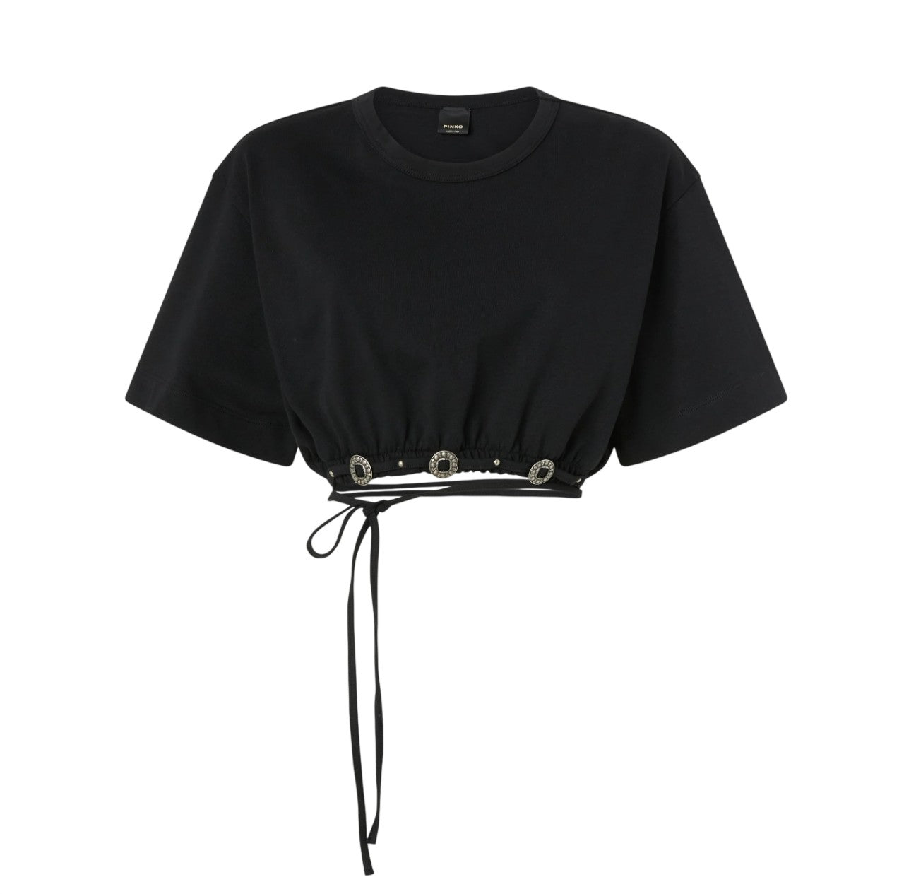 PINKO T-shirt Pinko donna 106907A3AR Z99 Ariano cropped con laccio Nero <BR/> 106907A3AR Z99 