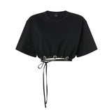 T-shirt Pinko donna 106907A3AR Z99 Ariano cropped con laccio Nero