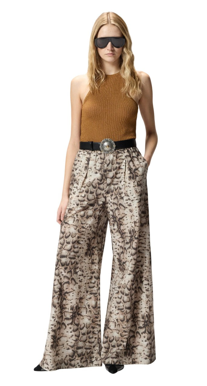 PINKO Pantalone Pinko donna 106963A3B1 CZ9 Gussola stampa animalier Beige Nero<BR/> 106963A3B1 CZ9 