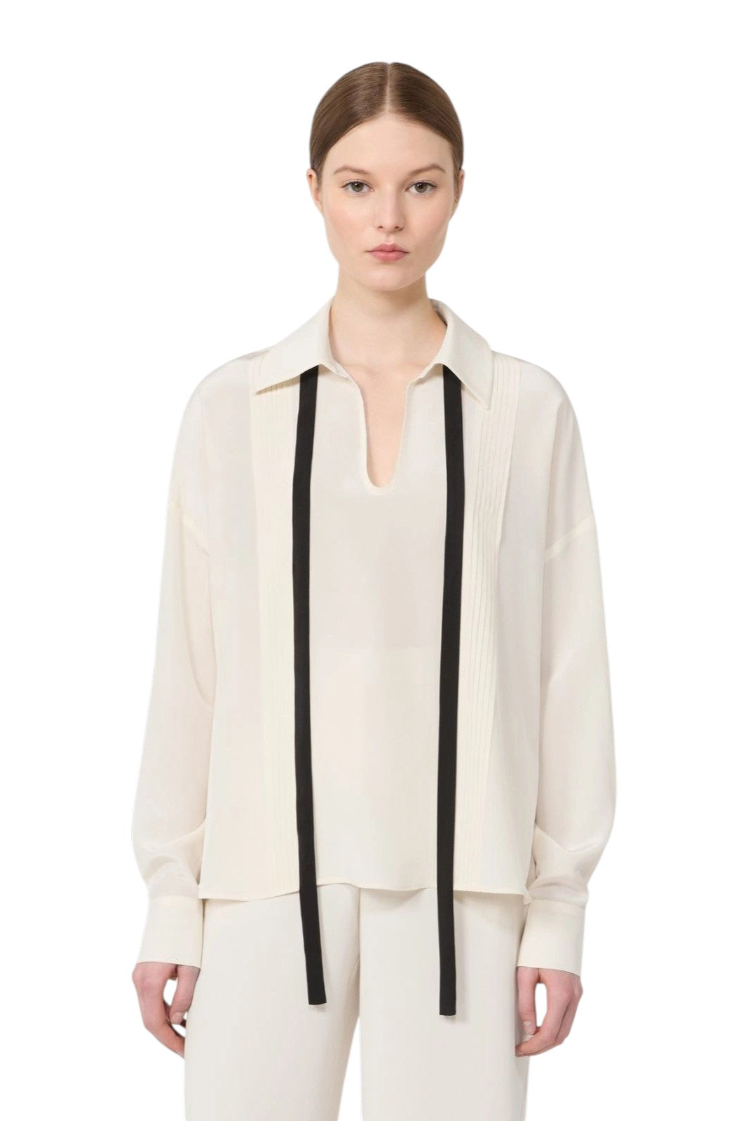 STUDIO Camicia Studio donna 2616111015600 048 Colono in seta con cravattino Beige<BR/> 2616111015600 048 