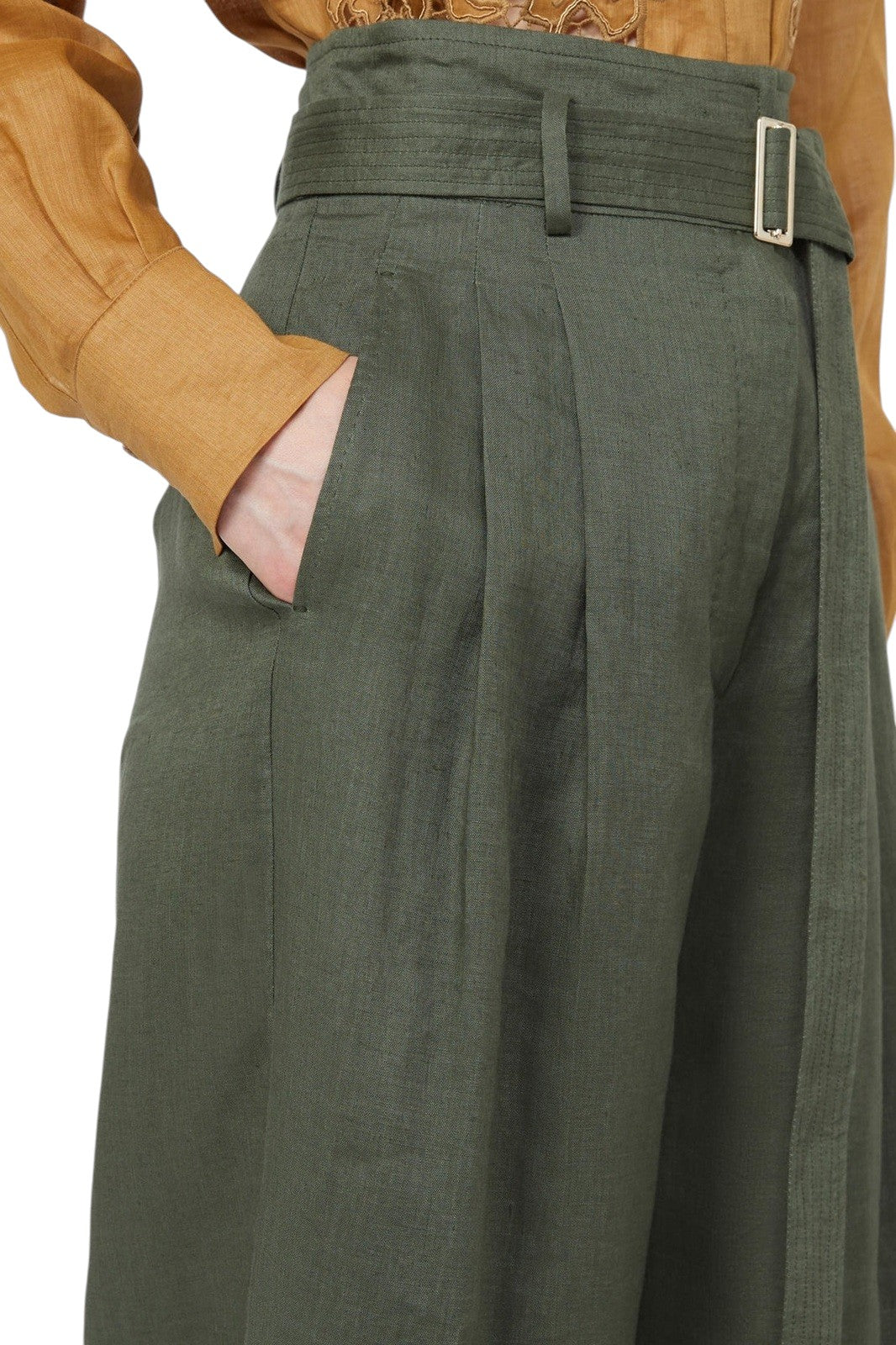 STUDIO Pantalone Studio donna 2616131092600 037 Materia in tela di lino Verde Kaki<BR/> 2616131092600 037 