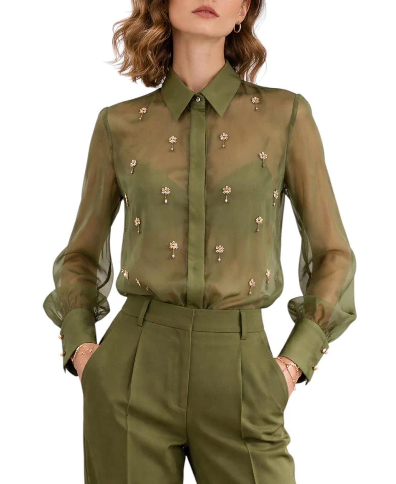 STUDIO Camicia Studio donna 2616261013600 010 Agi in organza Verde oliva<BR/> 2616261013600 010 