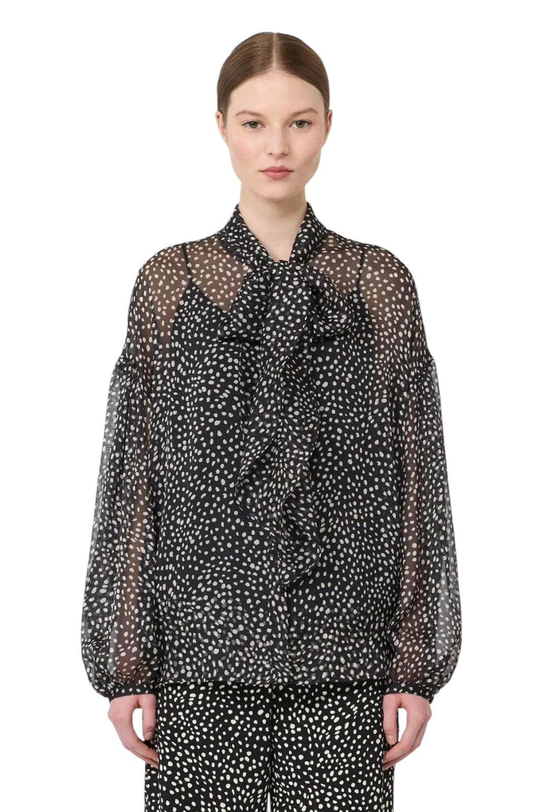 STUDIO Blusa Studio donna 2616261015600 002 Etere in chiffon a pois Nera<BR/> 2616261015600 002 
