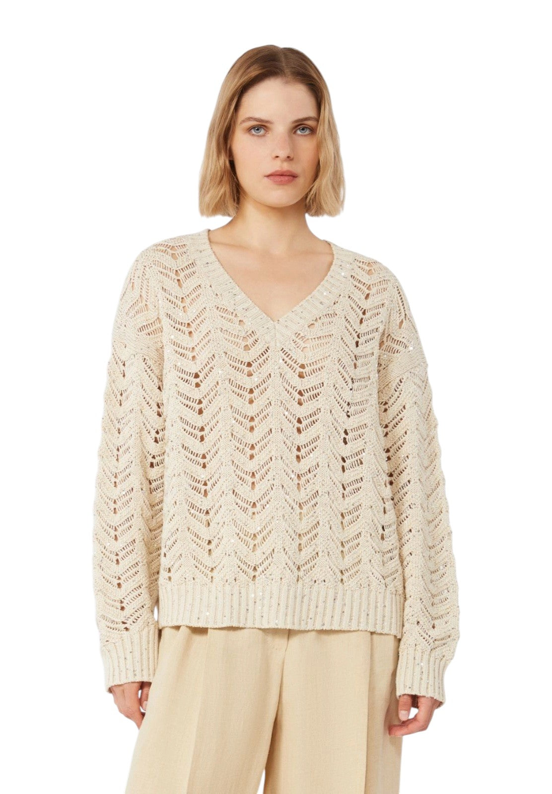 STUDIO Maglia Studio donna 2616361032600 002 Felino in filato e paillette Beige 2616361032600 002 