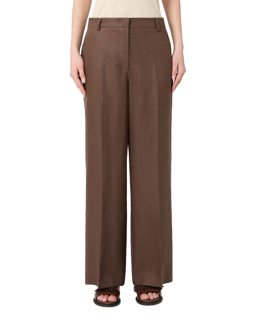 WEEKEND Pantalone WEEKEND donna MALIZIA 2615131112600 Cioccolato regular canvas lino zip tasche pinces<BR/> 2615131112600 037 