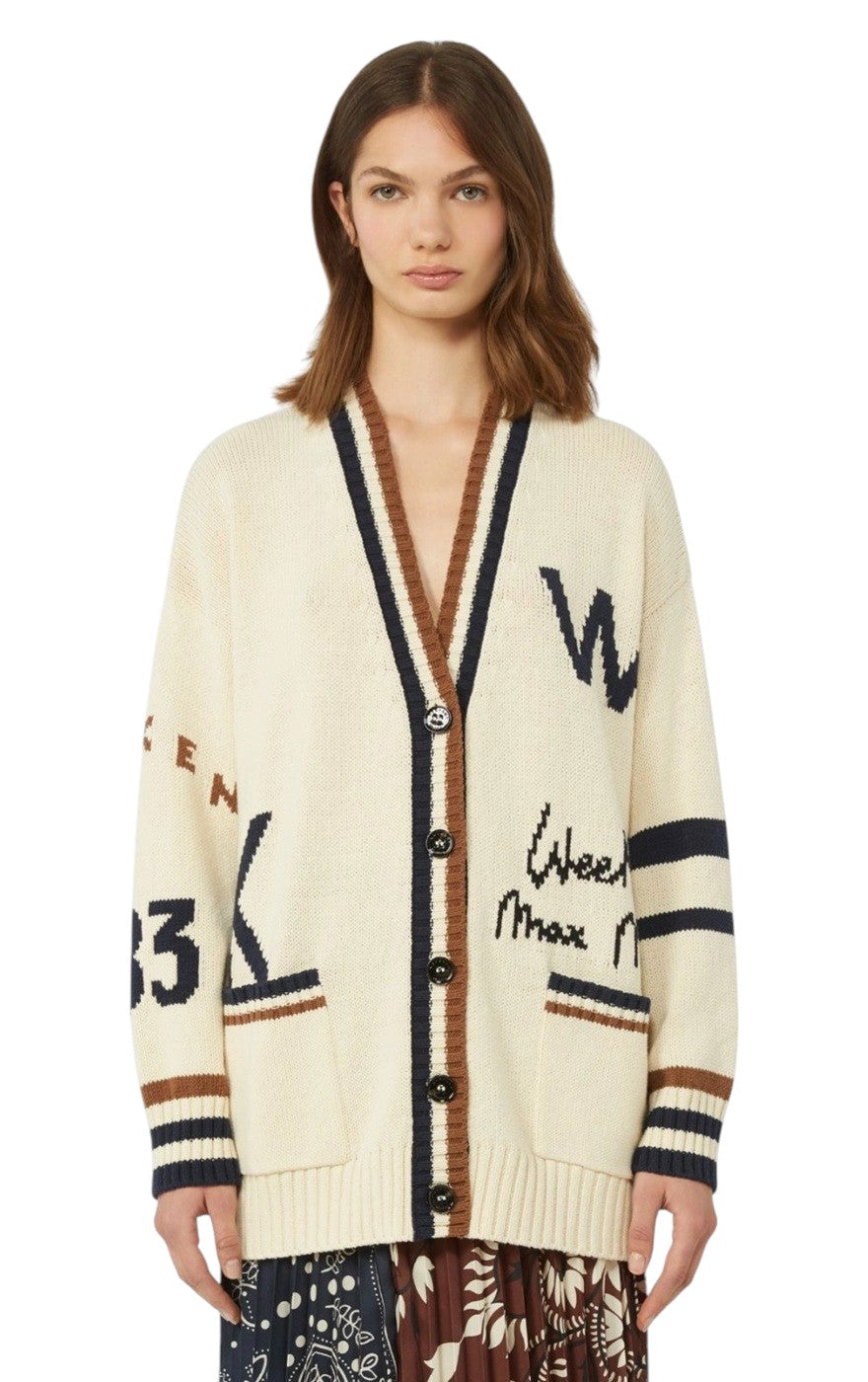 WEEKEND Cardigan Weekend donna 2615341061600 004 Blasone in filato di misto cotone Nero Avorio<BR/> 2615341061600 004 