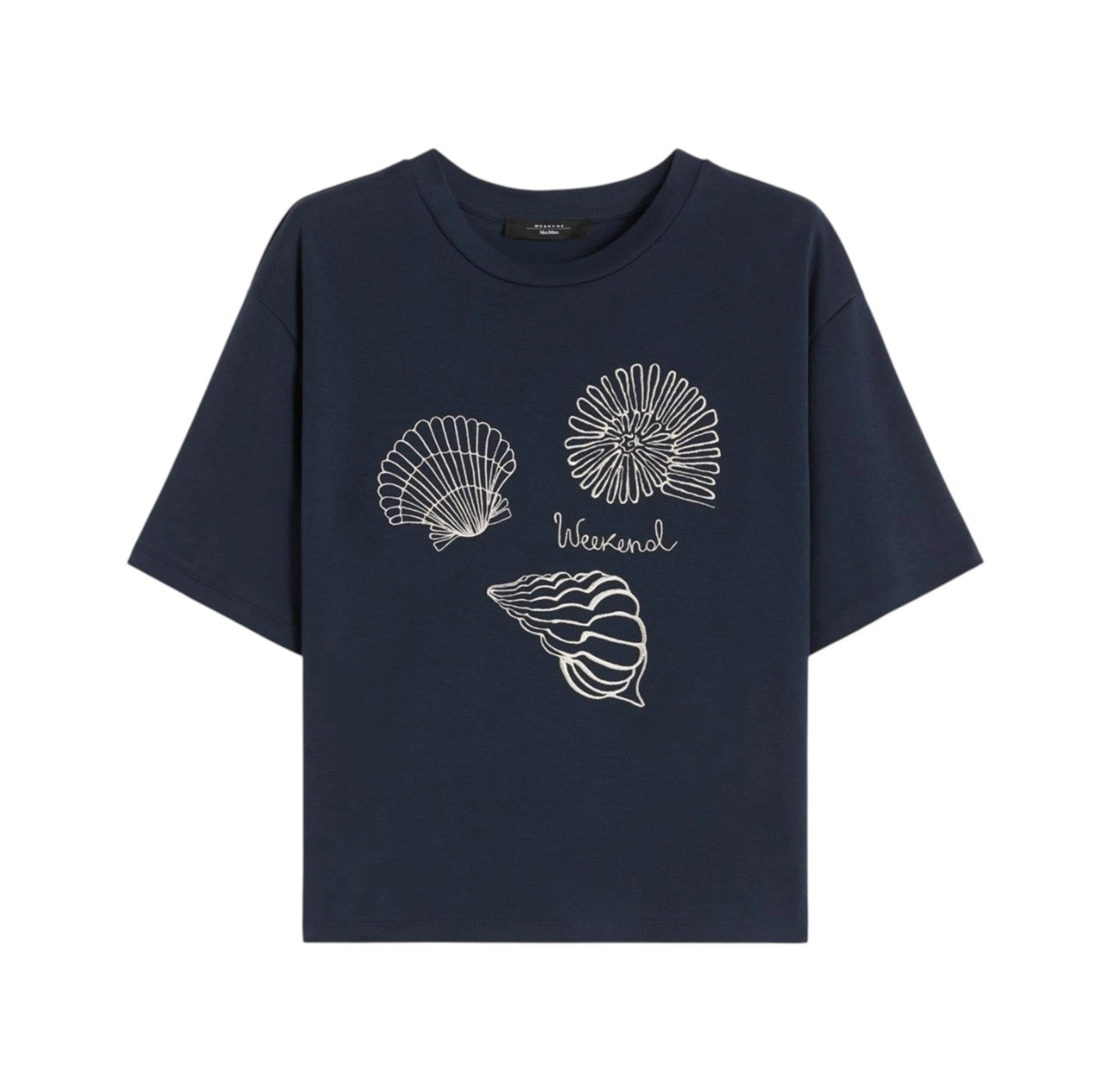WEEKEND T-shirt Weekend donna 2615941112600 004 Sabato a punto interlock con ricami conchiglie Blu <BR/> 2615941112600 004 