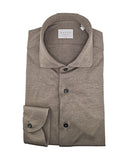 XACUS men's shirt J558ML21464 Brown cotton French collar irregular weave buttons