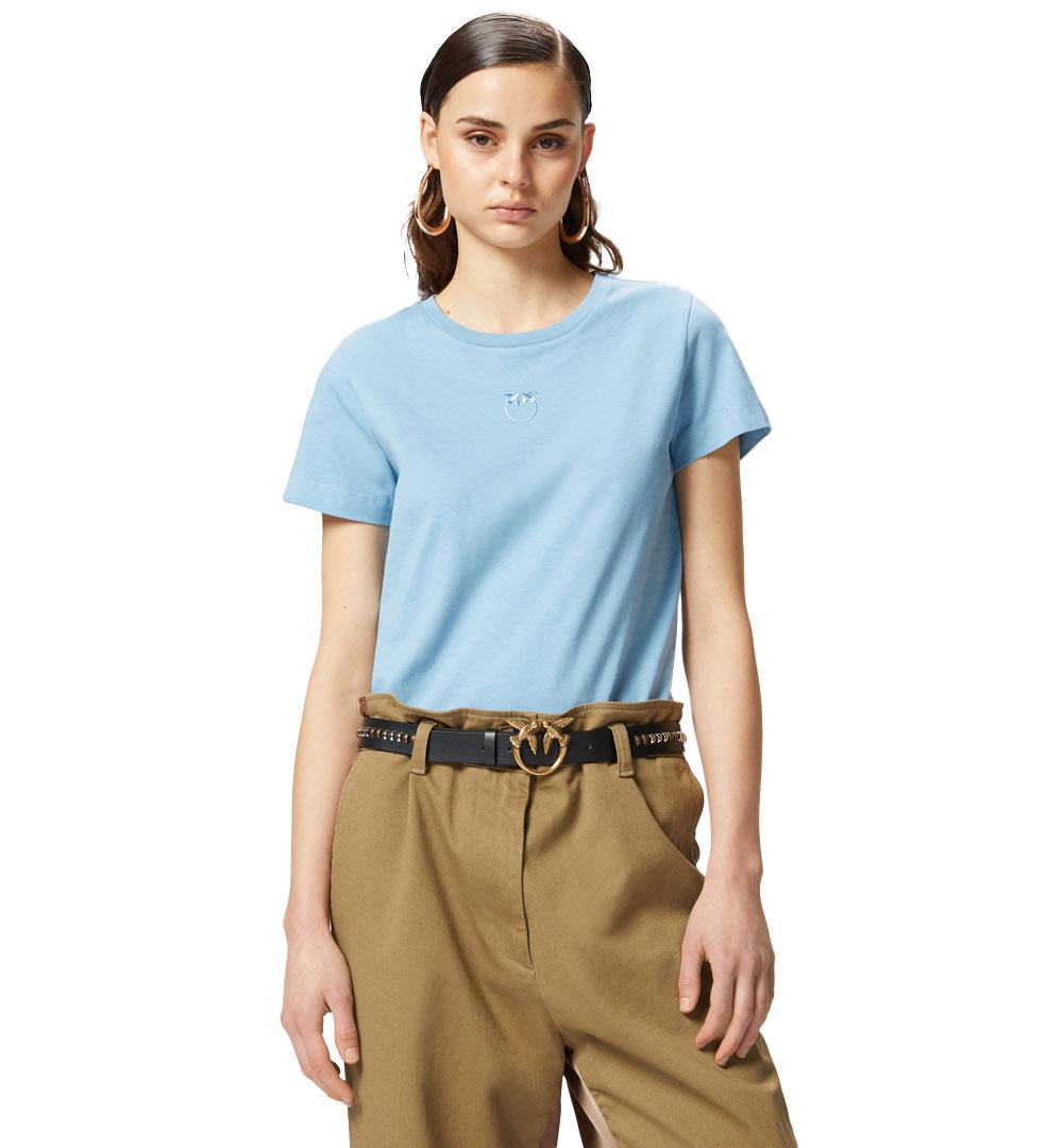 PINKO T-shirt Pinko donna 100355 A2HN celeste maniche corte logo ricamato<BR/> 100355 A2HN E63 