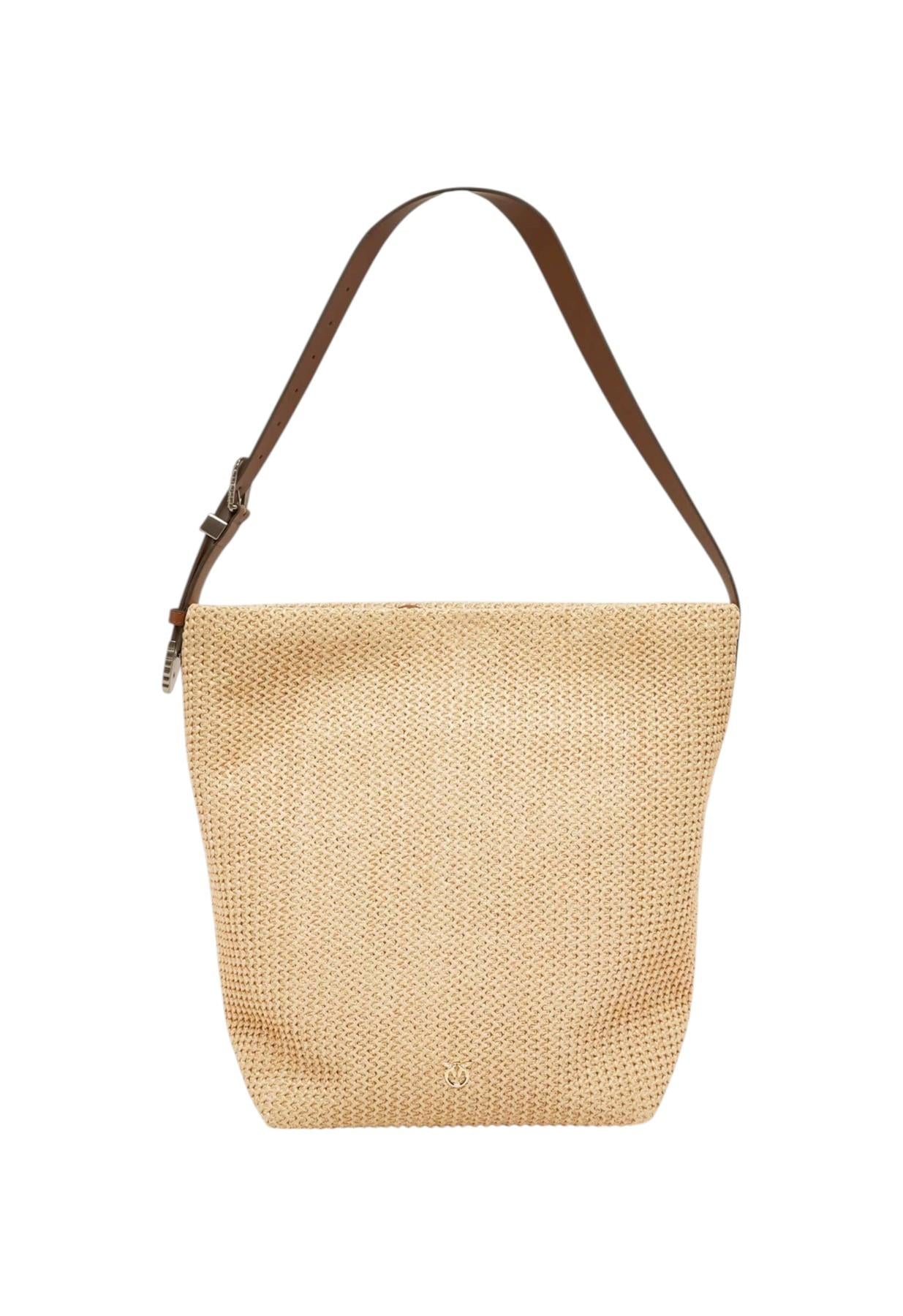 PINKO Borsa Pinko donna 106834A391 HH24 Bucket Big Trittico Rafia Pelle Beige<BR/> 106834A391 HH24 