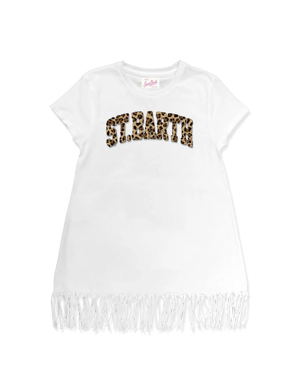 MC2 SAINT BARTH T-shirt MC2 SAINT BARTH bambina Leopard Terry ABY000100957L Bianca cotone fantasia leopardata girocollo frange ABY000100957L 01 