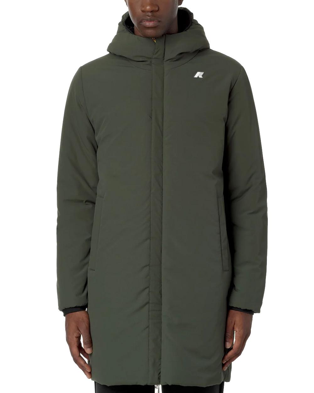 K-WAY Giubbino K-WAY uomo JACOB ST WARM REVERSIBLE K6128WW Nero/Verde vestibilità slim logo silicone bianco cappuccio regolabile chiusura con zip K6128WW AH3 