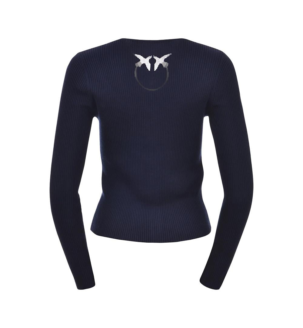 PINKO Cardigan Pinko donna Assia 104810 A1KW Blu seta corto aderente costine scollo tondo 104810 A1KW F92 