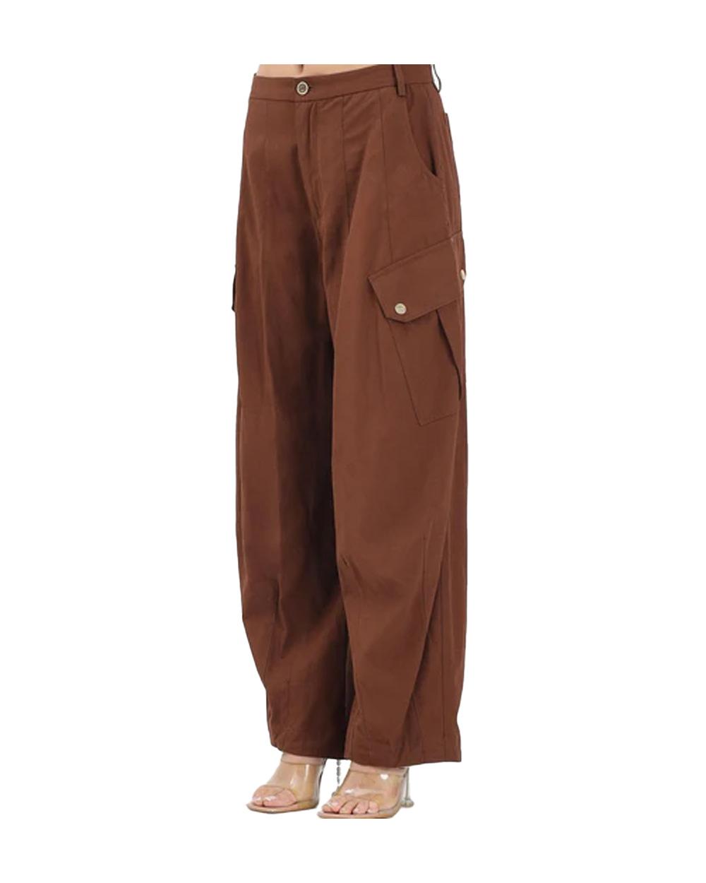 PINKO Pantalone PINKO donna ROSALIN 106278A2ER Marrone cotone twill linea ampia tasche<BR/> 106278A2ER L78 