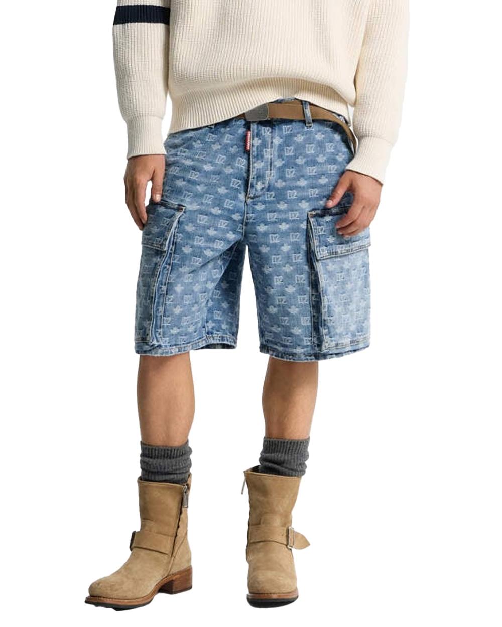 DSQUARED2 Bermuda DSQUARED2 uomo S74MU0980D30023 Blu denim cotone logo monogram all over tasche bottoni S74MU0980D30023 470 