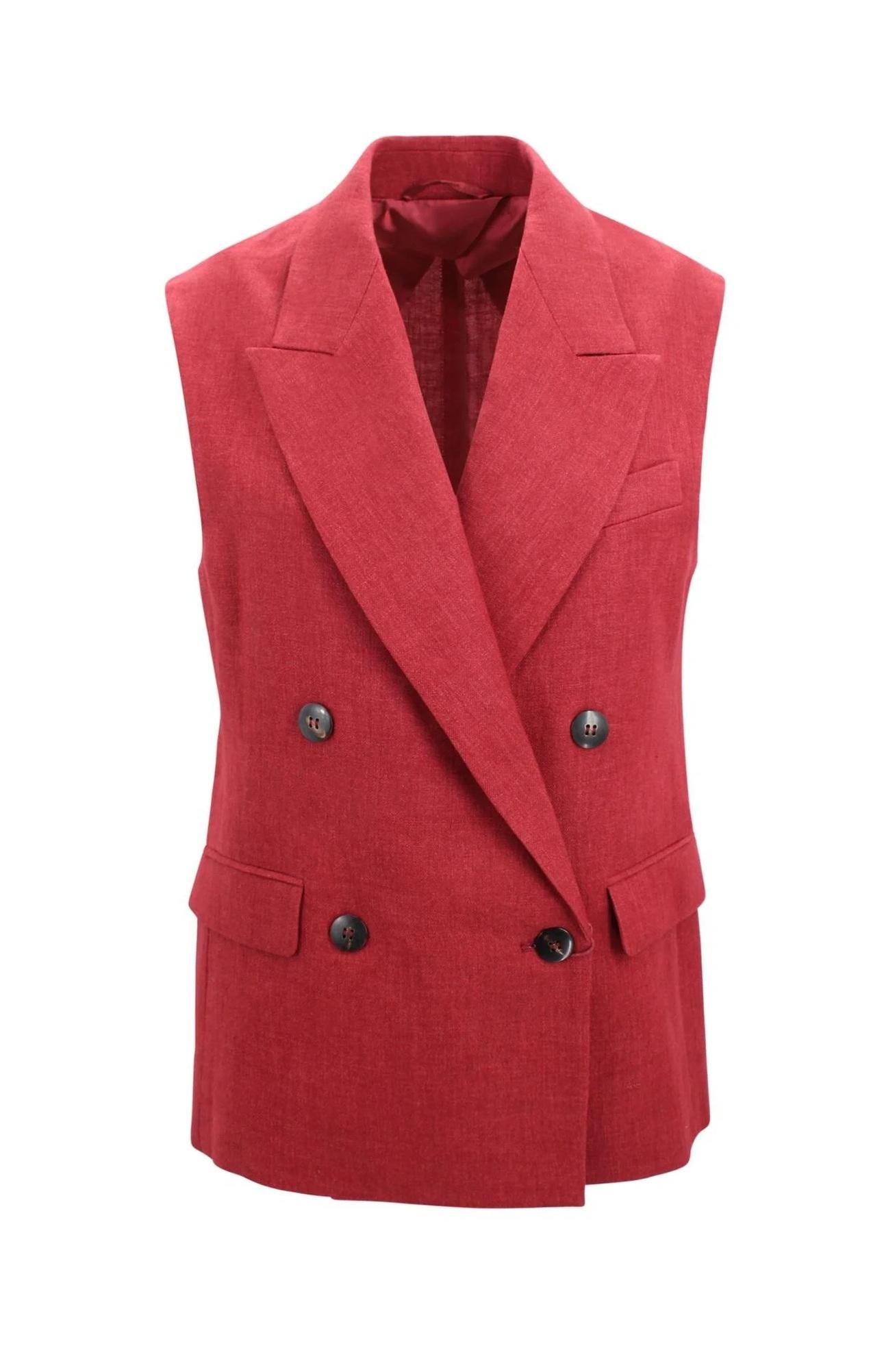 STUDIO Gilet Studio donna 2616041081600 003 Aia doppiopetto in batavia di lino Mattone Rosso<BR/> 2616281012600 035 