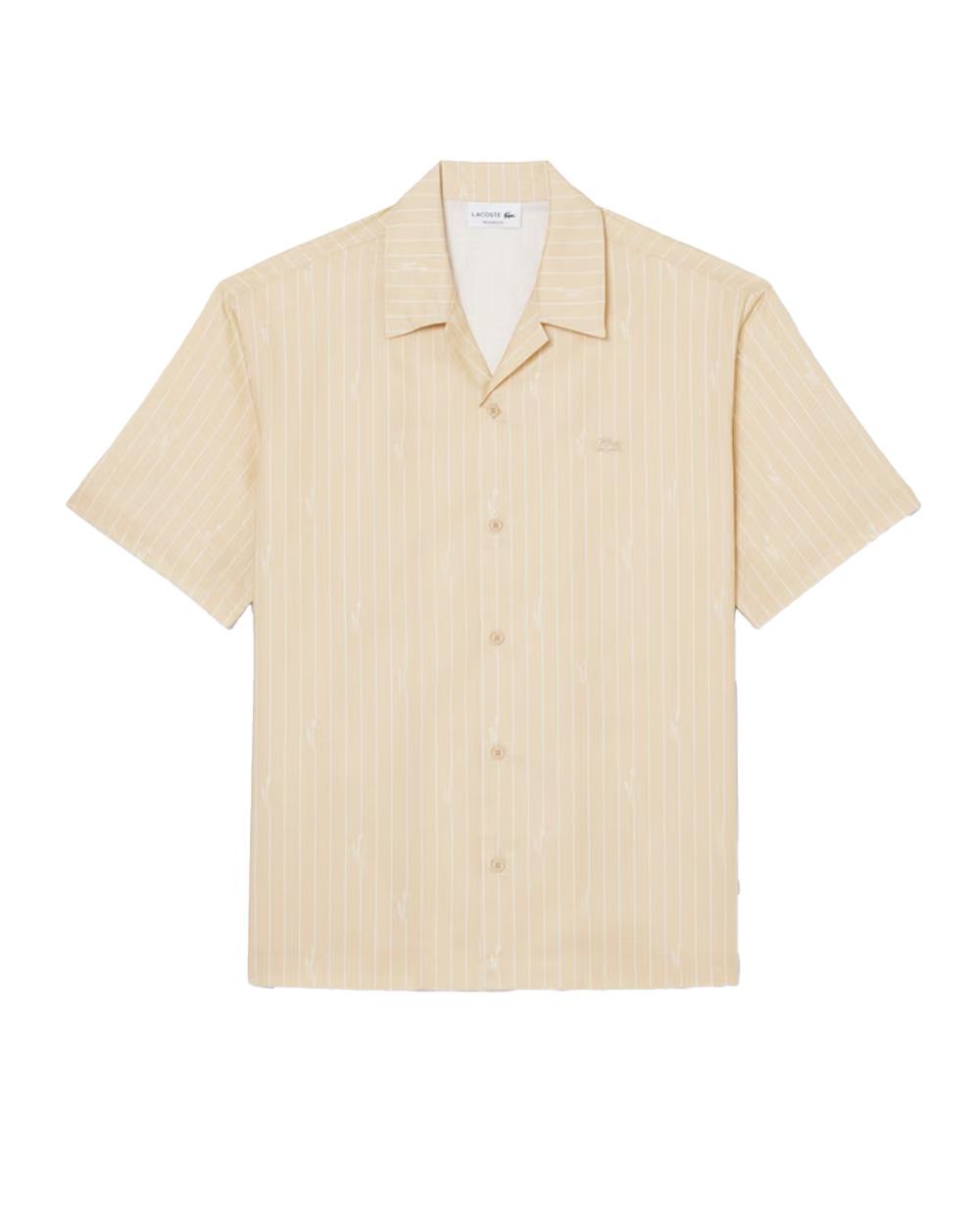 LACOSTE Camicia LACOSTE uomo CH2343 Beige cotone relaxed fit stampa righe coccodrilli CH2343 2IU 