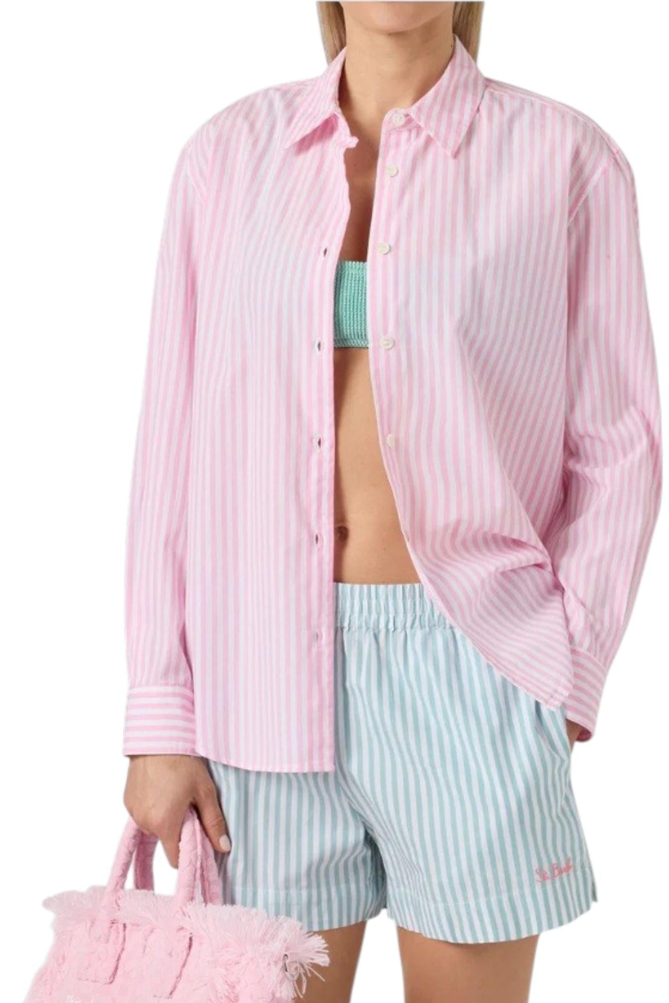 MC2 SAINT BARTH Camicia MC2 SAINT BARTH donna MDH001 00723L 21 Meredith Cotton Stripe a righe rosa con ricamo Saint Barth Rosa <BR/> MDH00100723L 21 