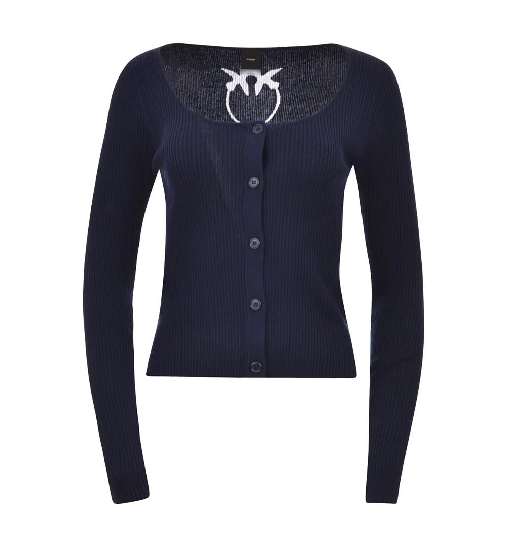 PINKO Cardigan Pinko donna Assia 104810 A1KW Blu seta corto aderente costine scollo tondo 104810 A1KW F92 