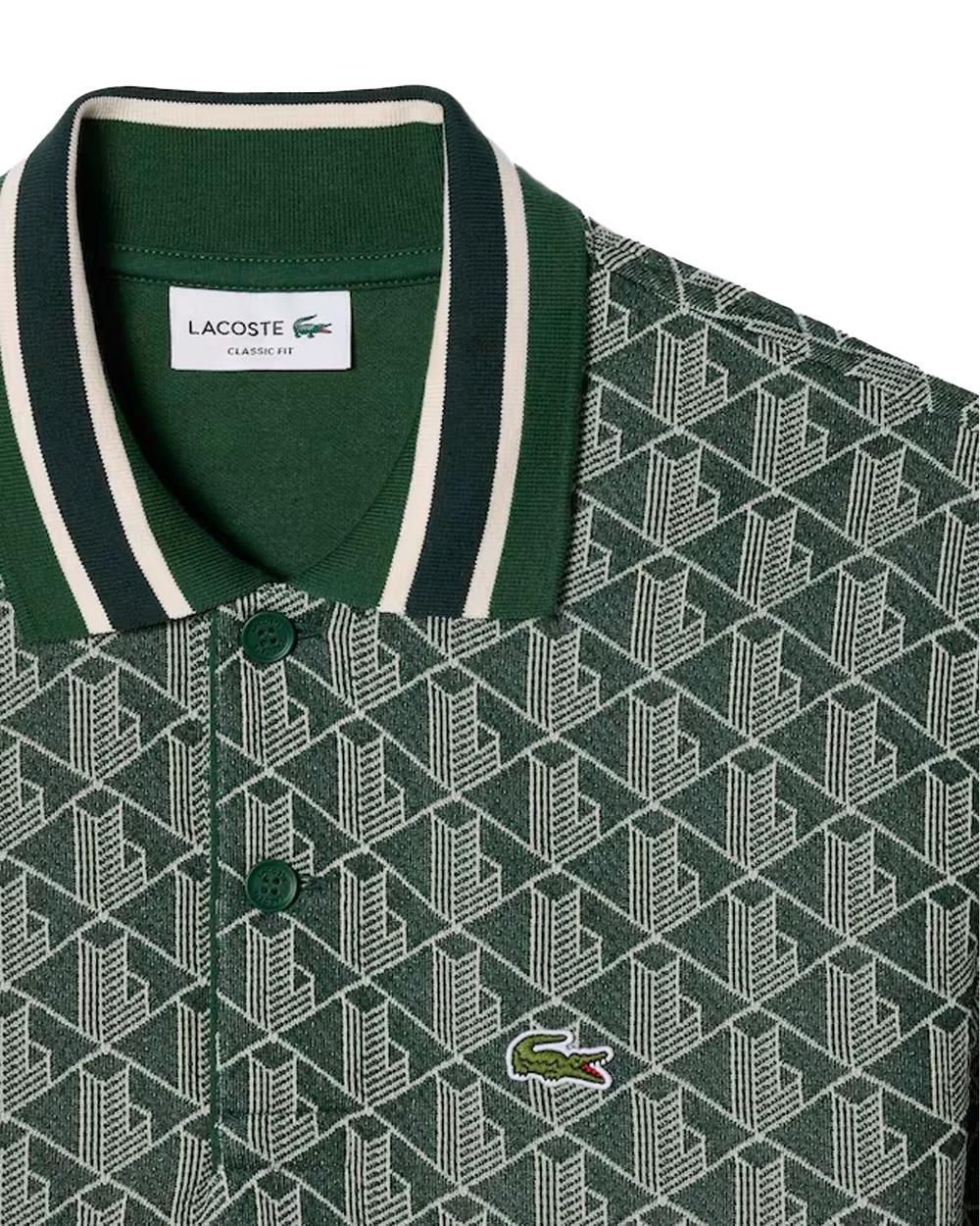 LACOSTE Polo LACOSTE uomo Jacquard DH1417 Verde monogramma poliestere coccodrillo <BR/> DH1417 D1R 