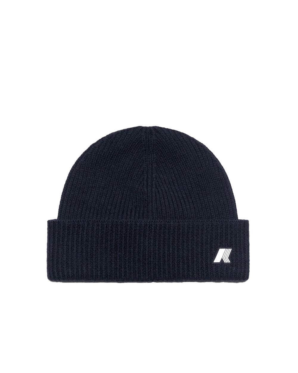 K-WAY Cappello K-WAY uomo BRICE CARDIGAN STITCH WOOL K2132HW Blu in lana con lavorazione a costa inglese risvolto classico logo in silicone K2132HW AZ2 