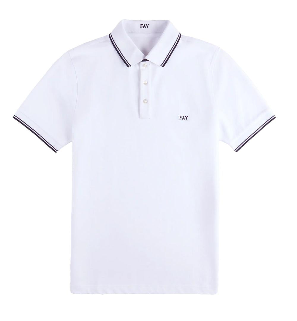 FAY Polo Fay uomo  NPMB250140STDWB bianca in cotone stretch bordini NPMB250140STDWB 001 