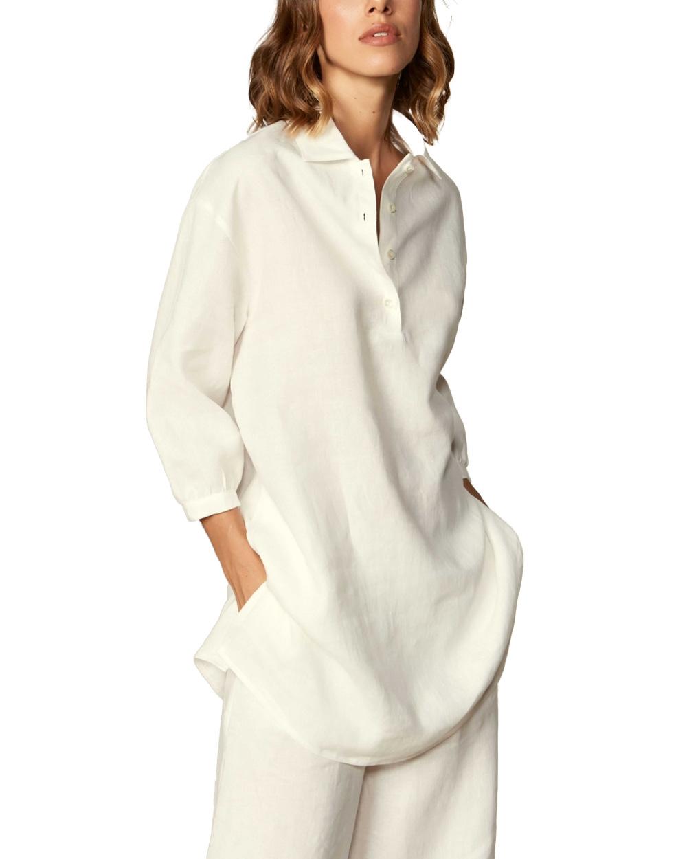 GRAN SASSO Camicia GRAN SASSO donna 6128650000 Bianca lino spacchi laterali bottoni 6128650000 001 