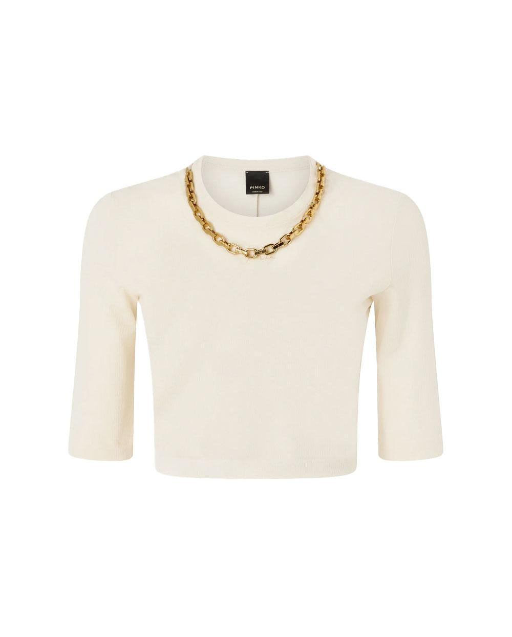 PINKO T-shirt donna Pinko 106635A32C Kimberly crema cropped catena 106635A32C C03 