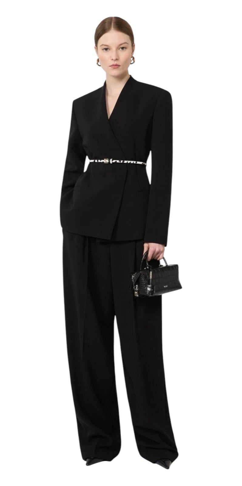 STUDIO Giacca Studio donna 604103650600001 Quinoa doppiopetto in cady con cintura Nero<BR/> 604103650600 001 