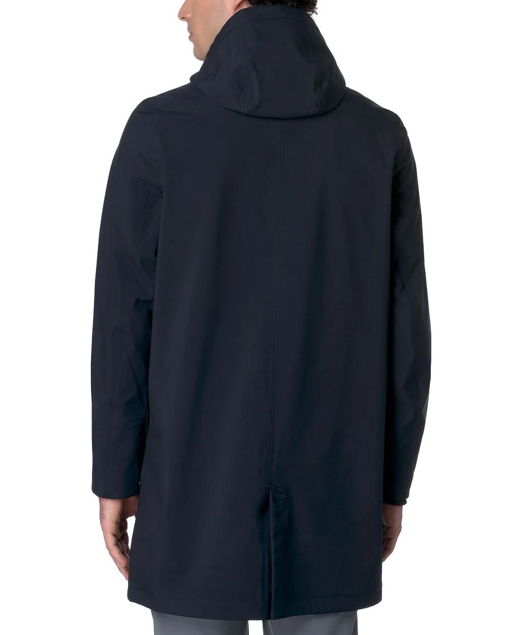 K-WAY Giubbino K-WAY uomo THOMAS BONDED K7126WW Blu taglio lungo linea slim tessuto a tre strati cappuccio regolabile chiusura con zip K7126WW A2B 