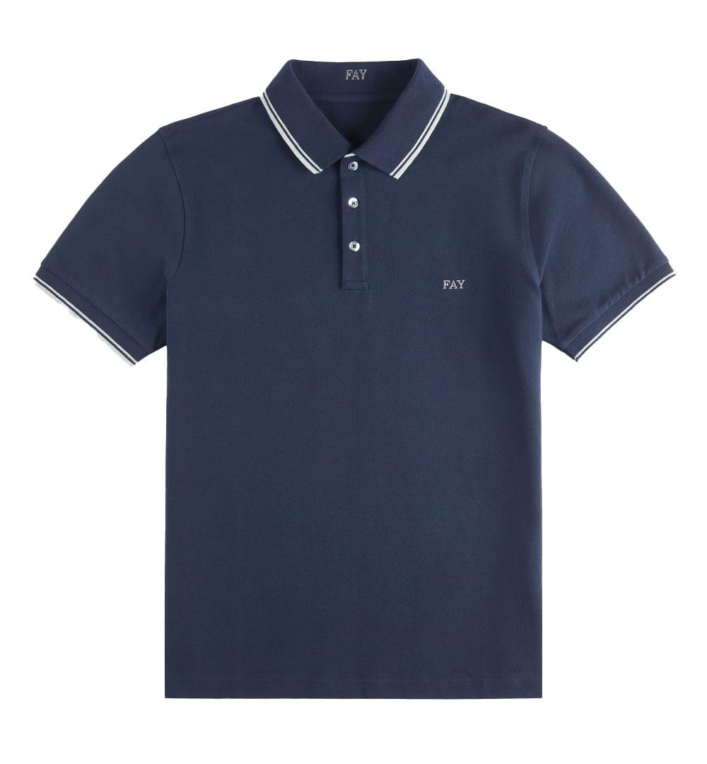 FAY Polo Fay uomo NPMB250140STDWU blu in cotone stretch bordini <BR/> NPMB250140STDWU 806 